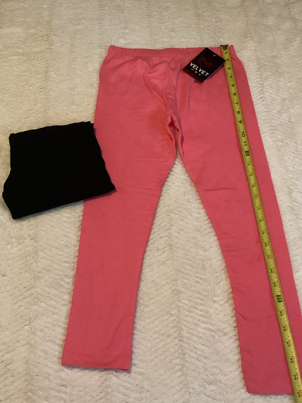 Girls Set Of 2 Pink Velvet Leggings Black & Pink Sz 10-12 NWT